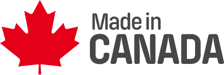 Made in Canada text with a red maple leaf image