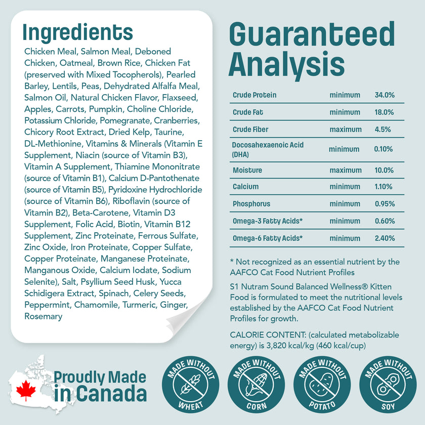 S1 Nutram Sound Balanced Wellness Kitten